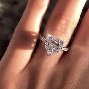 NEW 925 Sterling Silver Diamond Heart Ring